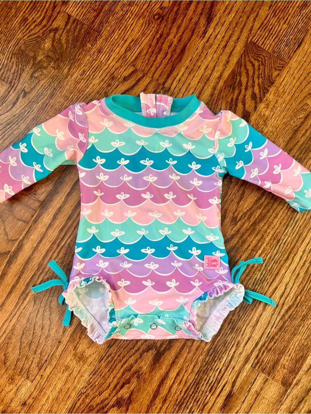 Ruffle Butts Baby Mermaid Long Sleeve One Piece Rash Guard 0-3 Months Girl - Picture 2 of 6
